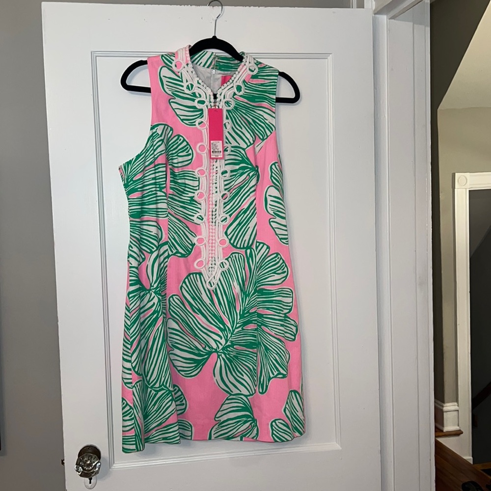 NWT Lilly Pulitzer Alexa Stretch Shift Dress in Pink and Green Palm Print